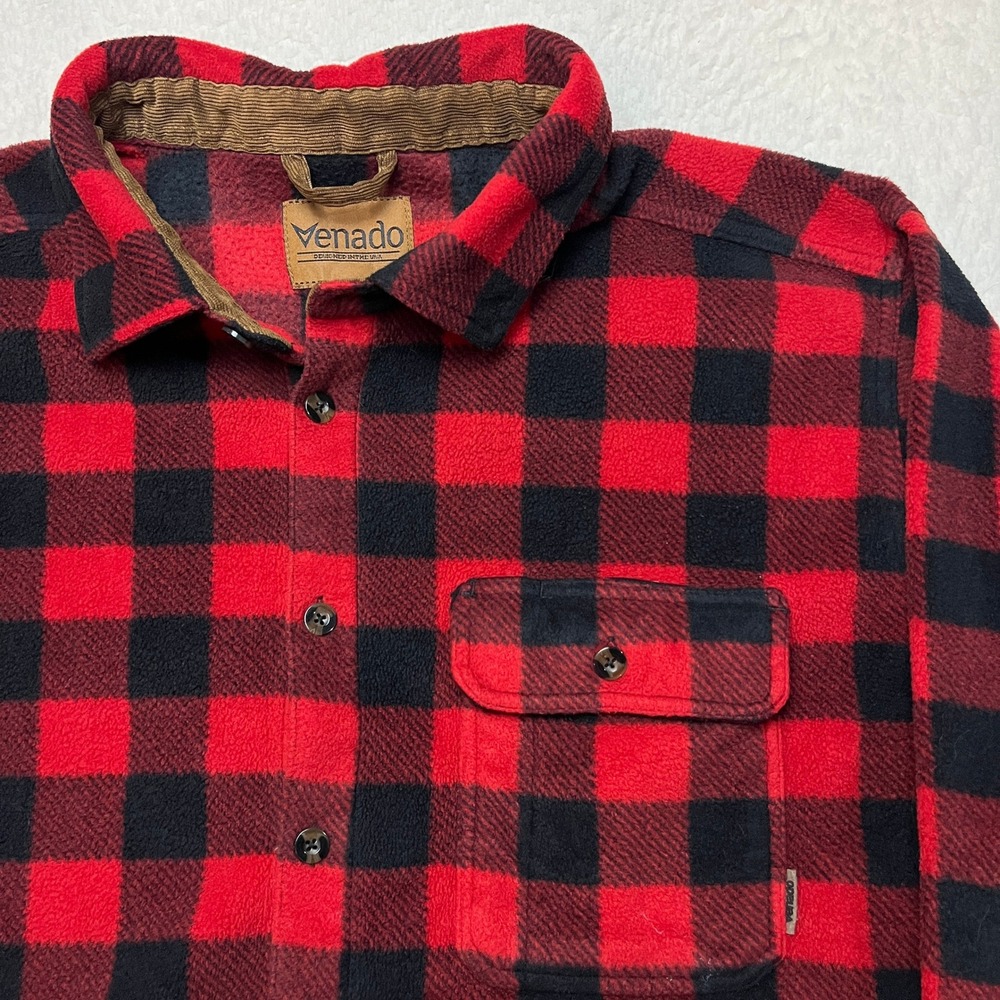 Venado Fleece Shirt Mens 3XL Red Buffalo Plaid Button Up Outdoor Rugged Flannel